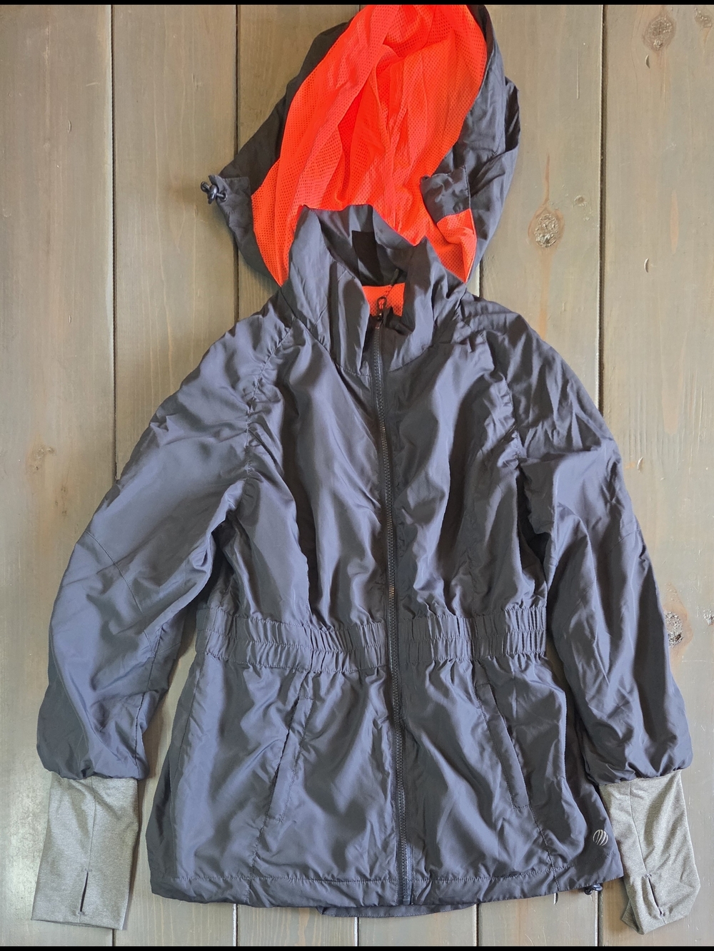 MPG Hooded Lightweight Jacket Gray Orange Mesh L Women’s Zip Athletic Windbreake